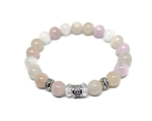 Pink Natural Morganite 8mm beaded bracelet with silver accents