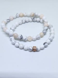 Howlite and Pink Calcite 6 mm stack of 2 beaded bracelets