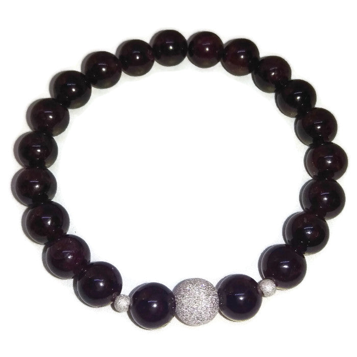Natural Garnet beaded bracelet with 925 Sterling Silver Stardust beads