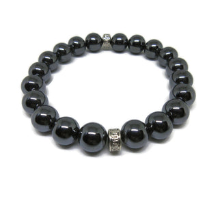 Mens Hematite 10mm stretch bracelet with silver accents