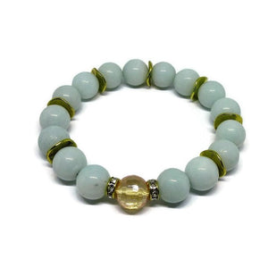 Amazonite 10mm stretch bracelet with Tangerine Quartz and gold accents 