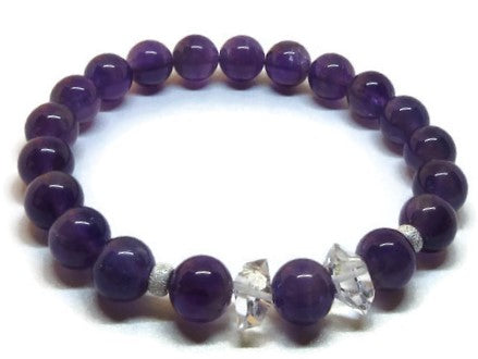 Amethyst stretch bracelet with Herkimer Diamond and Sterling Silver accents