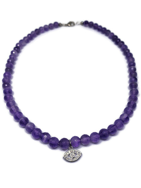 Amethyst choker necklace, 6mm faceted beads 16 inch long all genuine stones.
