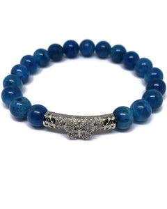 Blue Apatite high quality beaded bracelet wit cz butterfly spacer
