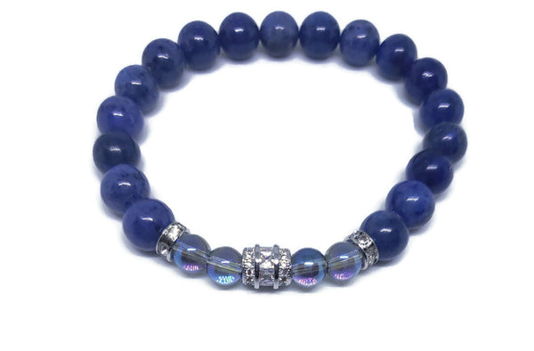 Natural Dumortierite stretch bracelet 8mm beads  and 6mm Tanzite Aura quartz beads