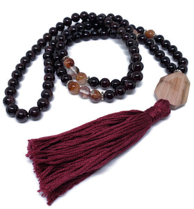 Garnet Mala with Strawberry Quartz made of high quality beads with Imperial Jasper as Guru bead