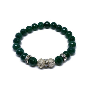 8 mm Green Agate beaded bracelet with Persian style silver plated beads and rhinestones