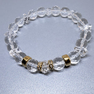 Herkimer Diamond and Crystal Quartz beaded bracelet with 14k filled gold rondels 