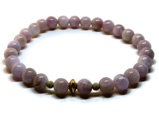 Kunzite 6 mm beaded bracelet with 14k gold filled accents
