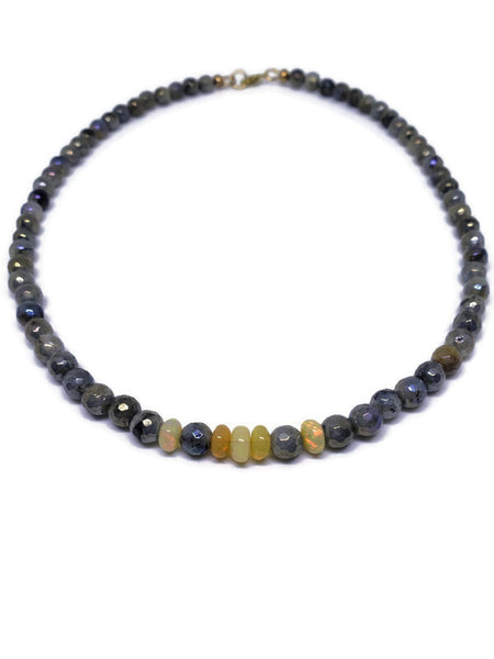 Labradorite and Ethiopian Opal choker necklace 16 inch long 6mm faceted beads with lobster claw clasp