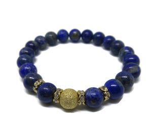 Lapis Lazuli beaded bracelet with 14k gold stardust bead 