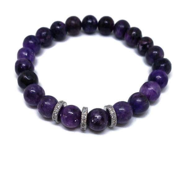 Lepidolite 8mm stretch bracelet with cz silver spacers