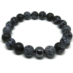 Snowflake Obsidian 10 mm mat beads with Hematite
