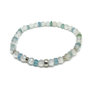 White Topaz faceted 5mm and Apatite stretch bracelet wit 925 SS beads