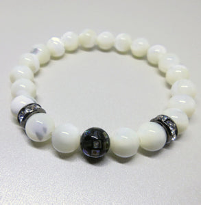 White Mother of Pearl and Abalone Shell stretch bracelet